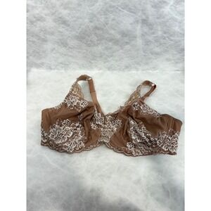 Breezies Floral Lace Underwire Bra Tan White 48DD Full Coverage A628166
